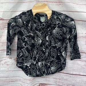 Maeve Shirt Size 12 Black White Bird Print Pintuck Button‎ Front Blouse Top